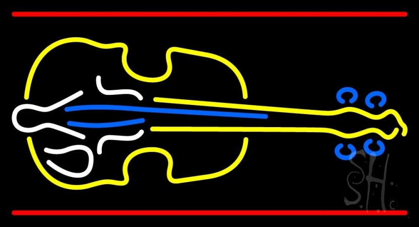 Yellow Violin Red Line Clear Backing Neon Sign, 20 x 1 x 37 in.