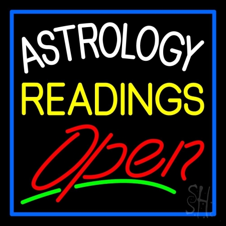 N105-10345-clear Astrology Readings Open & Blue Border Clear Backing Neon Sign, 24 x 1 x 24 in.