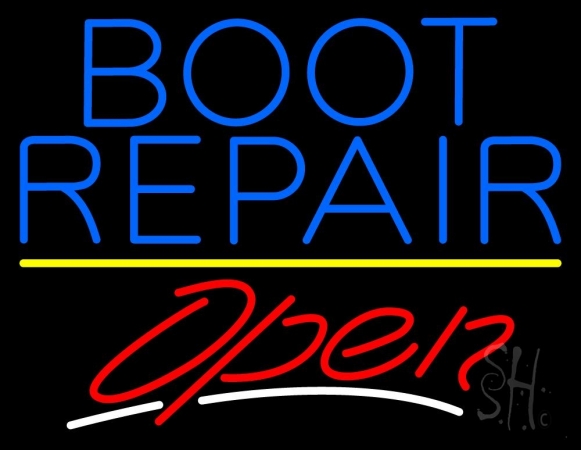 N105-10375-clear Blue Boot Repair Open with Line Clear Backing Neon Sign, 24 x 1 x 31 in.
