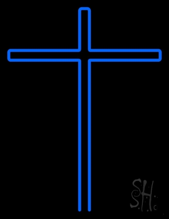 Blue Christian Cross Clear Backing Neon Sign, 31 x 1 x 24 in.