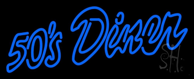 N105-10392-clear Blue Cursive 50s Diner Clear Backing Neon Sign, 13 x 1 x 32 in.