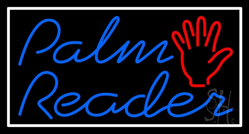 N105-10393-clear Blue Cursive Palm Reader White Border Clear Backing Neon Sign, 20 x 1 x 37 in.