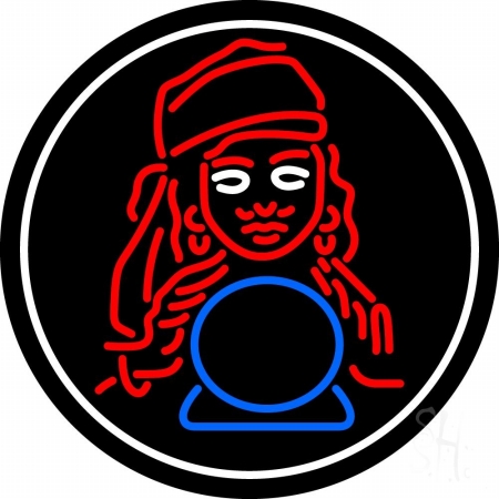 Blue Fortune Teller with Logo Clear Backing Neon Sign, 26 x 1 x 26 in.