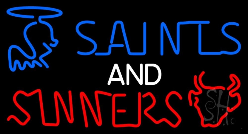 Blue Saints & Red Sinners Clear Backing Neon Sign, 20 x 1 x 37 in.