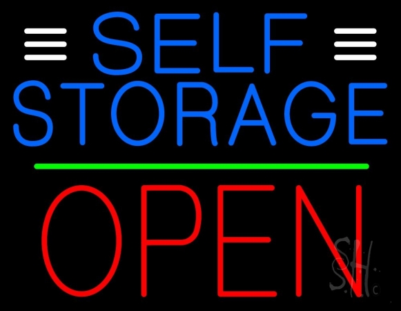 N105-10443-clear Blue Self Storage with Open 1 Clear Backing Neon Sign, 24 x 1 x 31 in.
