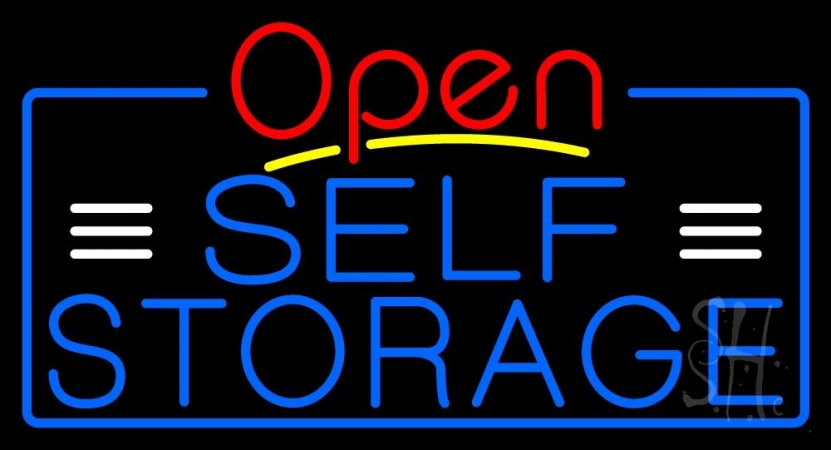 N105-10446-clear Blue Self Storage with Open 4 Clear Backing Neon Sign, 20 x 1 x 37 in.