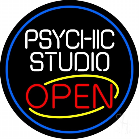 N105-10983-clear Psychic Studio Red Open Blue Border Clear Backing Neon Sign, 26 x 1 x 26 in.
