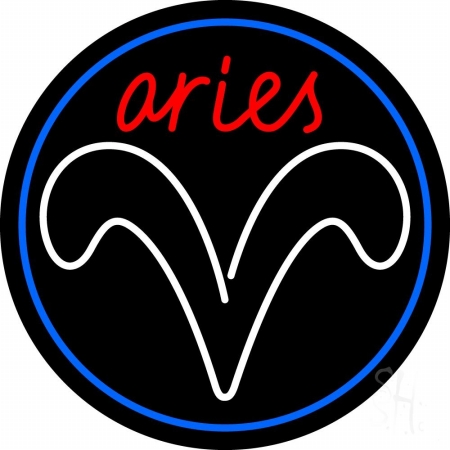 N105-11005-clear Red Aries White Aries Logo with Blue Circle Clear Backing Neon Sign, 26 x 1 x 26 in.