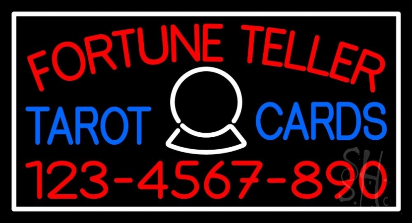 N105-11052-clear Red Fortune Teller Blue Tarot Cards with Phone Number Clear Backing Neon Sign, 20 x 1 x 37 in.