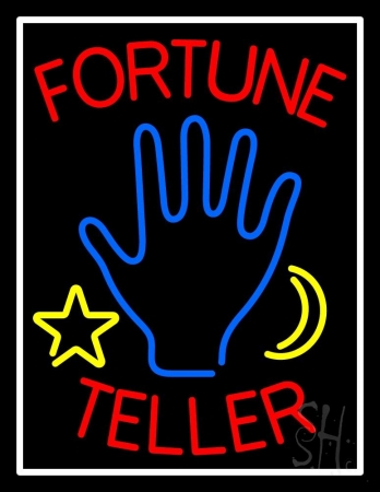 N105-11062-clear Red Fortune Teller with Logo & White Border Clear Backing Neon Sign, 31 x 1 x 24 in.