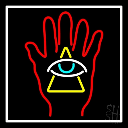 Red Palm with Eye Pyramid Clear Backing Neon Sign, 24 x 1 x 24 in.