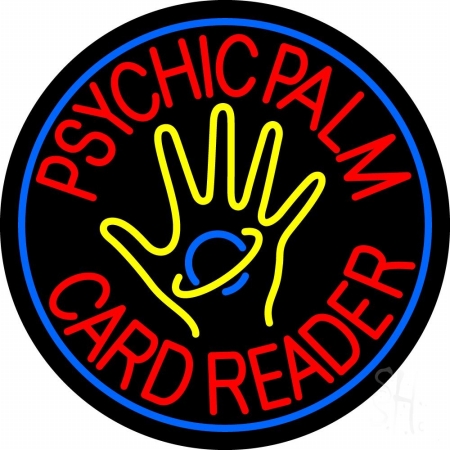 N105-11141-clear Red Psychic Palm Card Reader Blue Border Clear Backing Neon Sign, 26 x 1 x 26 in.