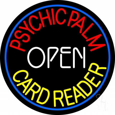 N105-11145-clear Red Psychic Palm Yellow Card Reader White Open Clear Backing Neon Sign, 26 x 1 x 26 in.