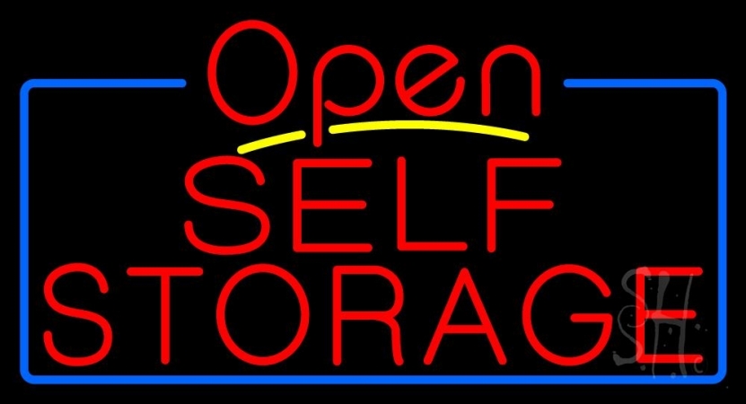 N105-11154-clear Red Self Storage White Border Open 4 Clear Backing Neon Sign, 20 x 1 x 37 in.