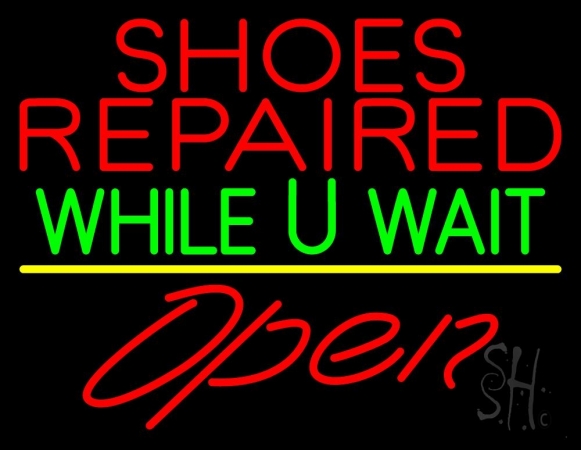 N105-11201-clear Shoes Repaired While You Wait Open Clear Backing Neon Sign, 24 x 1 x 31 in.