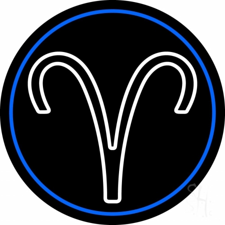 White Aries Blue Border Clear Backing Neon Sign, 26 x 1 x 26 in.