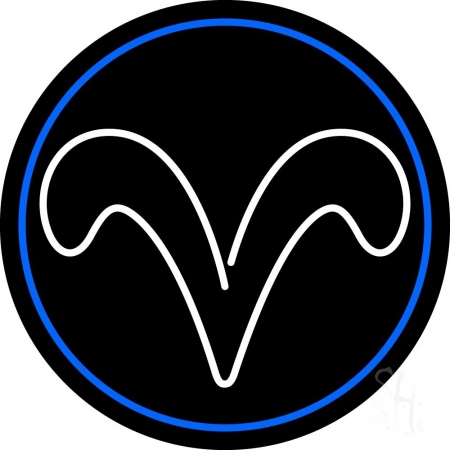 N105-11268-clear White Aries with Blue Circle Clear Backing Neon Sign, 26 x 1 x 26 in.
