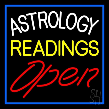 N105-11277-clear White Astrology Yellow Readings Red Open & Blue Border Clear Backing Neon Sign, 24 x 1 x 24 in.