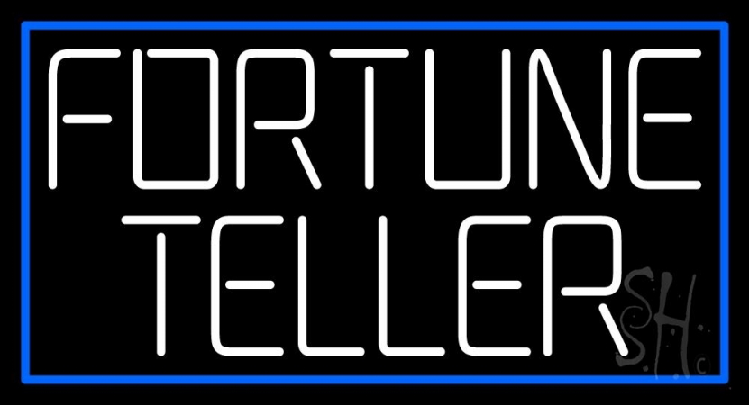 N105-11299-clear White Fortune Teller with Blue Border Clear Backing Neon Sign, 20 x 1 x 37 in.