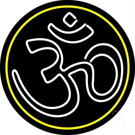 White Om with Border Clear Backing Neon Sign, 26 x 1 x 26 in.
