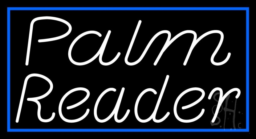 N105-11323-clear White Palm Reader Blue Border Clear Backing Neon Sign, 20 x 1 x 37 in.