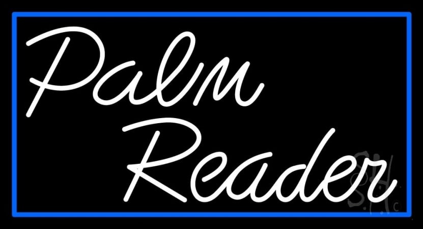 N105-11324-clear White Palm Reader Blue Rectangle Clear Backing Neon Sign, 20 x 1 x 37 in.