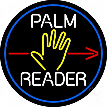 N105-11326-clear White Palm Reader Red Arrow Blue Border Clear Backing Neon Sign, 26 x 1 x 26 in.