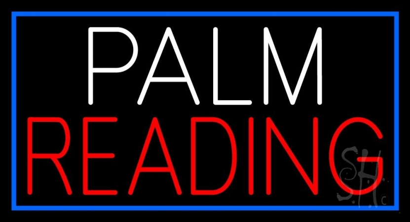 N105-11339-clear White Palm Red Reading Blue Border Clear Backing Neon Sign, 20 x 1 x 37 in.