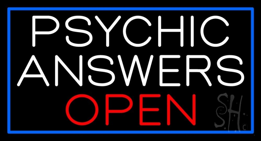 N105-11351-clear White Psychic Answers Red Open Blue Border Clear Backing Neon Sign, 20 x 1 x 37 in.