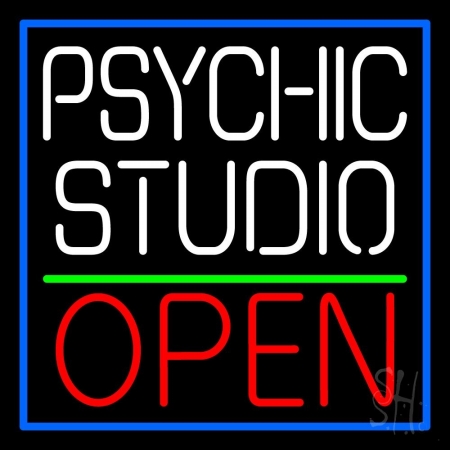 N105-11357-clear White Psychic Studio Red Open Green Line Clear Backing Neon Sign, 24 x 1 x 24 in.