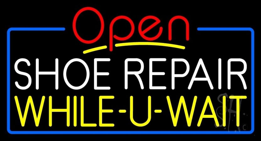 N105-11372-clear White Shoe Repair Yellow While You Wait Open Clear Backing Neon Sign, 20 x 1 x 37 in.