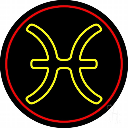 Yellow Pisces Red Border Clear Backing Neon Sign, 26 x 1 x 26 in.