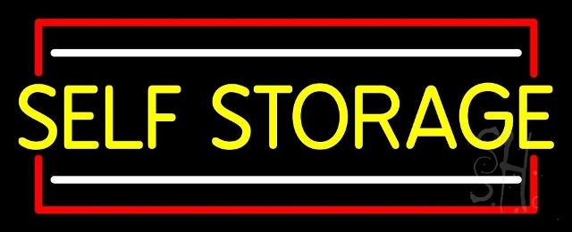 N105-11431-clear Yellow Self Storage Block with White Line Clear Backing Neon Sign, 13 x 1 x 32 in.
