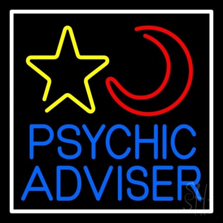 N105-11476-clear Blue Psychic Advisor with Logo White Border Clear Backing Neon Sign, 24 x 1 x 24 in.