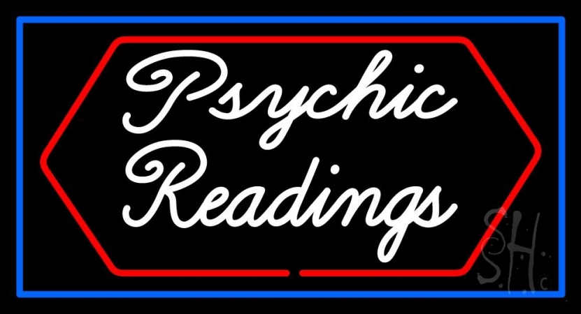 N105-11538-clear Cursive Psychic Readings with Blue Border Clear Backing Neon Sign, 20 x 1 x 37 in.