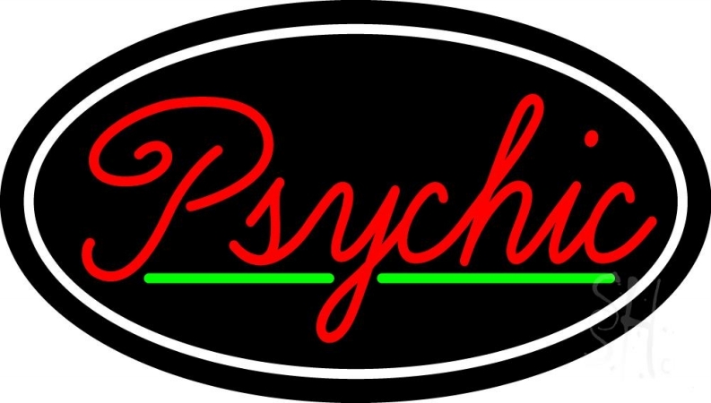N105-11541-clear Cursive Red Psychic White Border with Green Line Clear Backing Neon Sign, 17 x 1 x 30 in.
