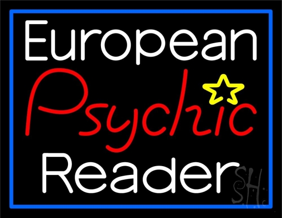N105-11561-clear European Psychic Reader with Blue Border Clear Backing Neon Sign, 24 x 1 x 31 in.