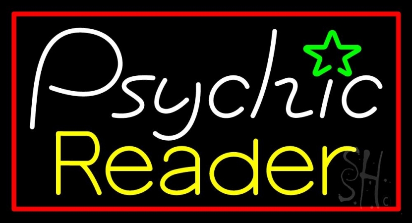 N105-11562-clear European Psychic Reader with Red Border Clear Backing Neon Sign, 20 x 1 x 37 in.