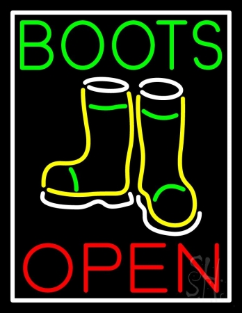 N105-11566-clear Green Boots with Logo Open Clear Backing Neon Sign, 31 x 1 x 24 in -  The Sign Store