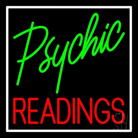 N105-11580-clear Green Psychic Red Readings with White Border Clear Backing Neon Sign, 24 x 1 x 24 in.