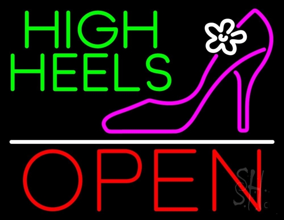 N105-11598-clear High Heels Open with White Line Clear Backing Neon Sign, 24 x 1 x 31 in.