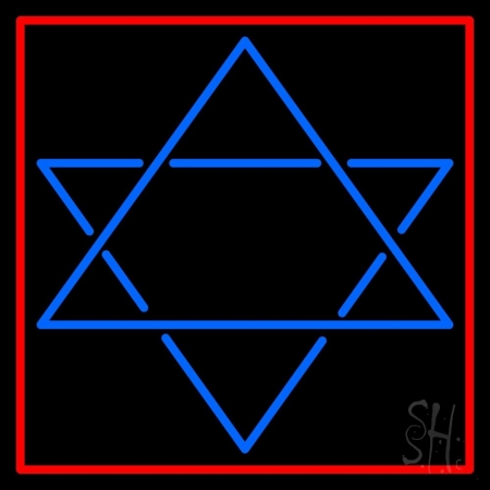 Judaism Star of David Red Border Clear Backing Neon Sign, 24 x 1 x 24 in.