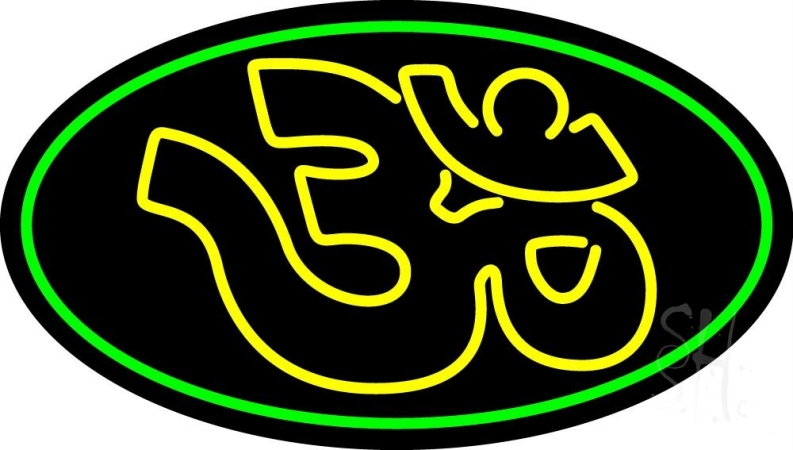 Om with Green Border Clear Backing Neon Sign, 17 x 1 x 30 in.