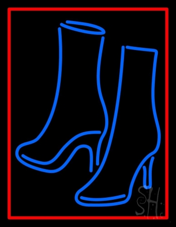Pair of Boots with Red Border Clear Backing Neon Sign, 31 x 1 x 24 in.