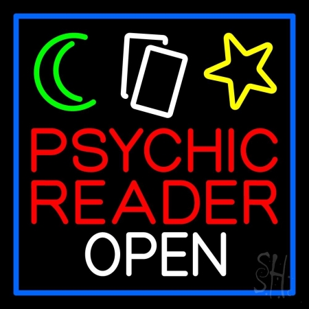 N105-11673-clear Psychic Reader Open Block Blue Border Clear Backing Neon Sign, 24 x 1 x 24 in.