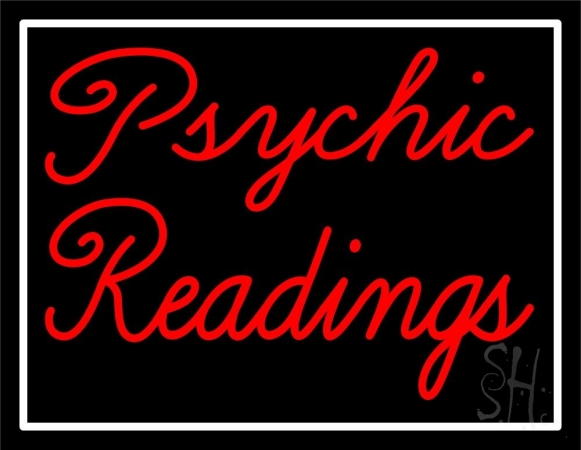 N105-11708-clear Red Cursive Psychic Readings with White Border Clear Backing Neon Sign, 24 x 1 x 31 in.