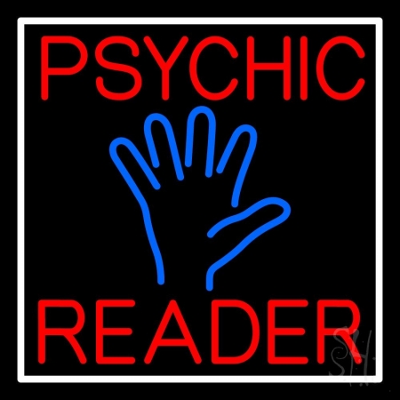 N105-11766-clear Red Psychic Reader Blue Palm with White Border Clear Backing Neon Sign, 24 x 1 x 24 in.