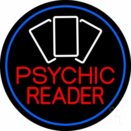 N105-11769-clear Red Psychic Reader White Cards & Blue Border Clear Backing Neon Sign, 26 x 1 x 26 in.