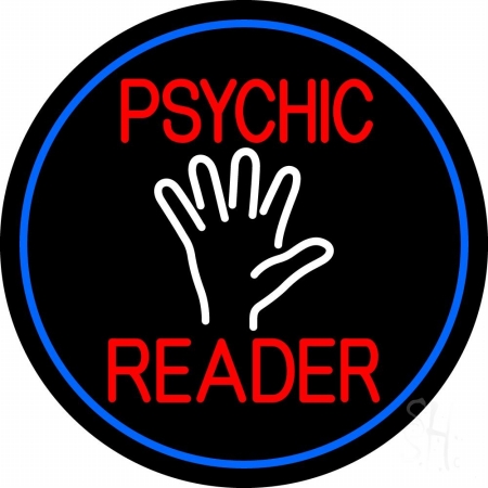 N105-11773-clear Red Psychic Reader White Palm & Blue Border Clear Backing Neon Sign, 26 x 1 x 26 in.