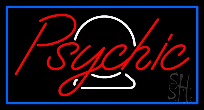 N105-11799-clear Red Psychic White Crystal Blue Border Clear Backing Neon Sign, 20 x 1 x 37 in.
